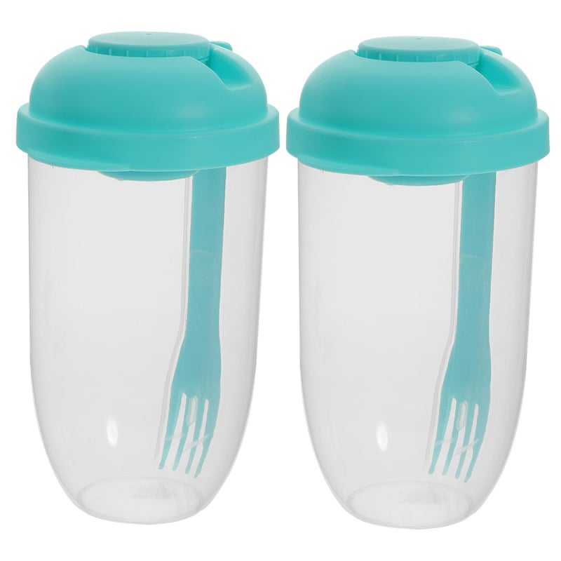 2 Pcs Salad Container Shaker Cups With Fork And Dressing Holder For Meal Prep - Image 2
