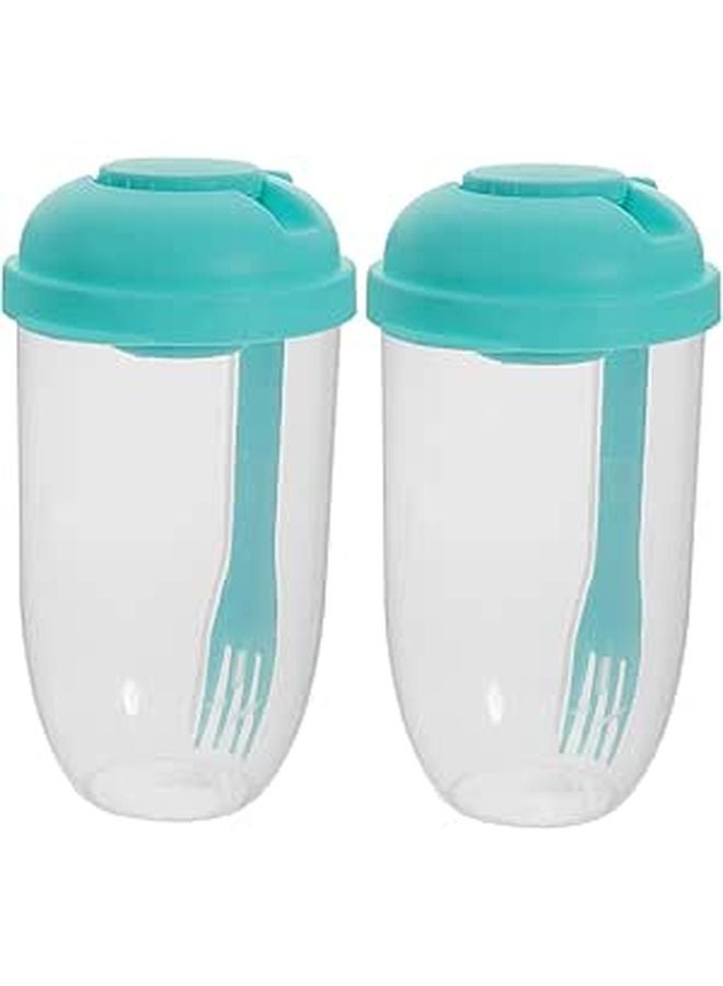 2 Pcs Salad Container Shaker Cups With Fork And Dressing Holder For Meal Prep - Image 1