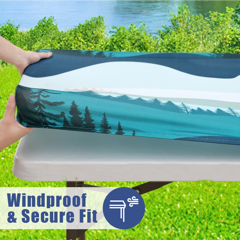 Moosfor Spandex Elastic Fitted 6FT Rectangle Table Cloth, Stretch Washable Tablecloths, Reusable Table Cover for Outdoor Picnic, Camping, Patio,Dining & Kitchen (Forest, 30"x72") - Image 3
