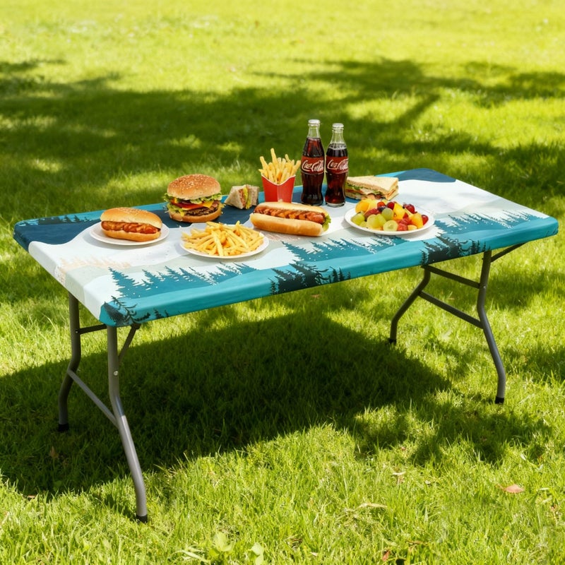 Moosfor Spandex Elastic Fitted 6FT Rectangle Table Cloth, Stretch Washable Tablecloths, Reusable Table Cover for Outdoor Picnic, Camping, Patio,Dining & Kitchen (Forest, 30"x72") - Image 5