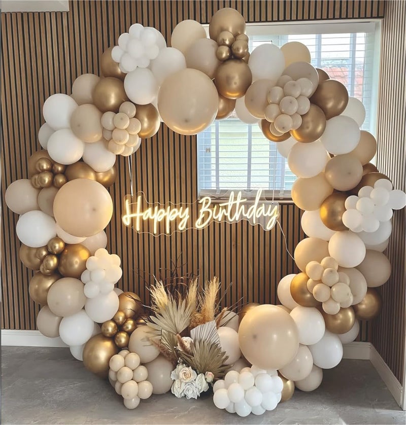 YOURS DECOR Happy Birthday Balloons Decoration Kit - 47 Pcs White, Golden Chrome & Sand White Balloon Garland Set for Birthday Parties & Celebrations | Birthday Decoration for Kids & Adults - Image 1