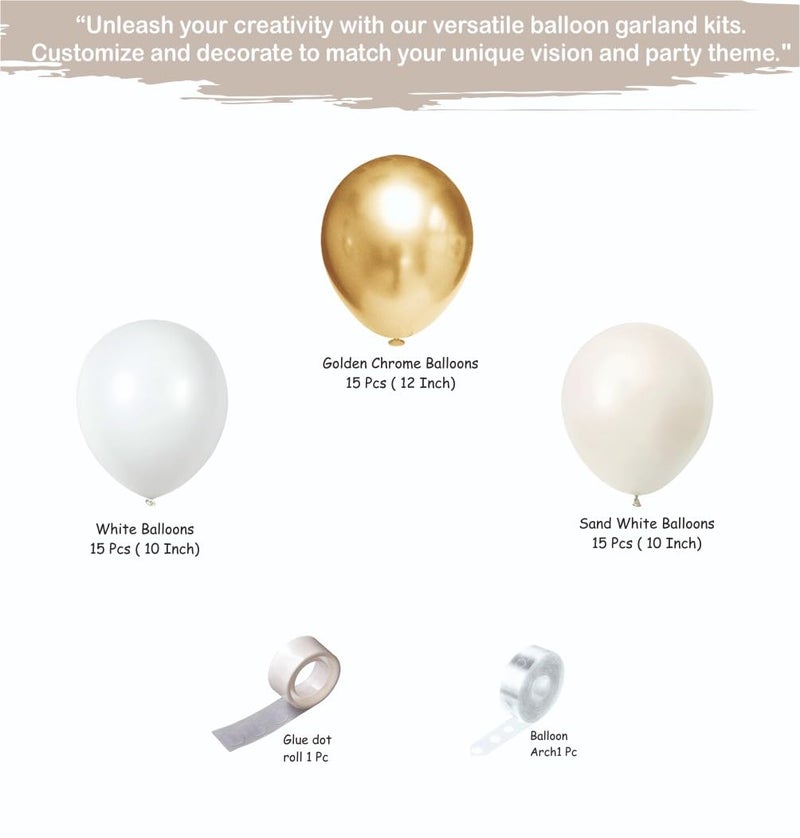 YOURS DECOR Happy Birthday Balloons Decoration Kit - 47 Pcs White, Golden Chrome & Sand White Balloon Garland Set for Birthday Parties & Celebrations | Birthday Decoration for Kids & Adults - Image 2