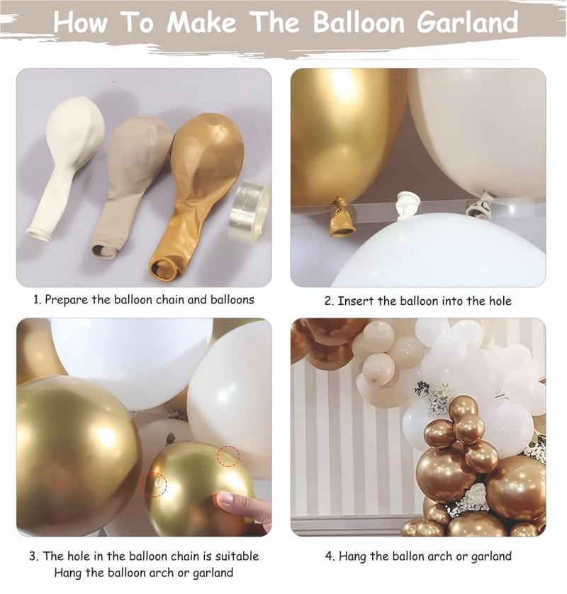 YOURS DECOR Happy Birthday Balloons Decoration Kit - 47 Pcs White, Golden Chrome & Sand White Balloon Garland Set for Birthday Parties & Celebrations | Birthday Decoration for Kids & Adults - Image 3