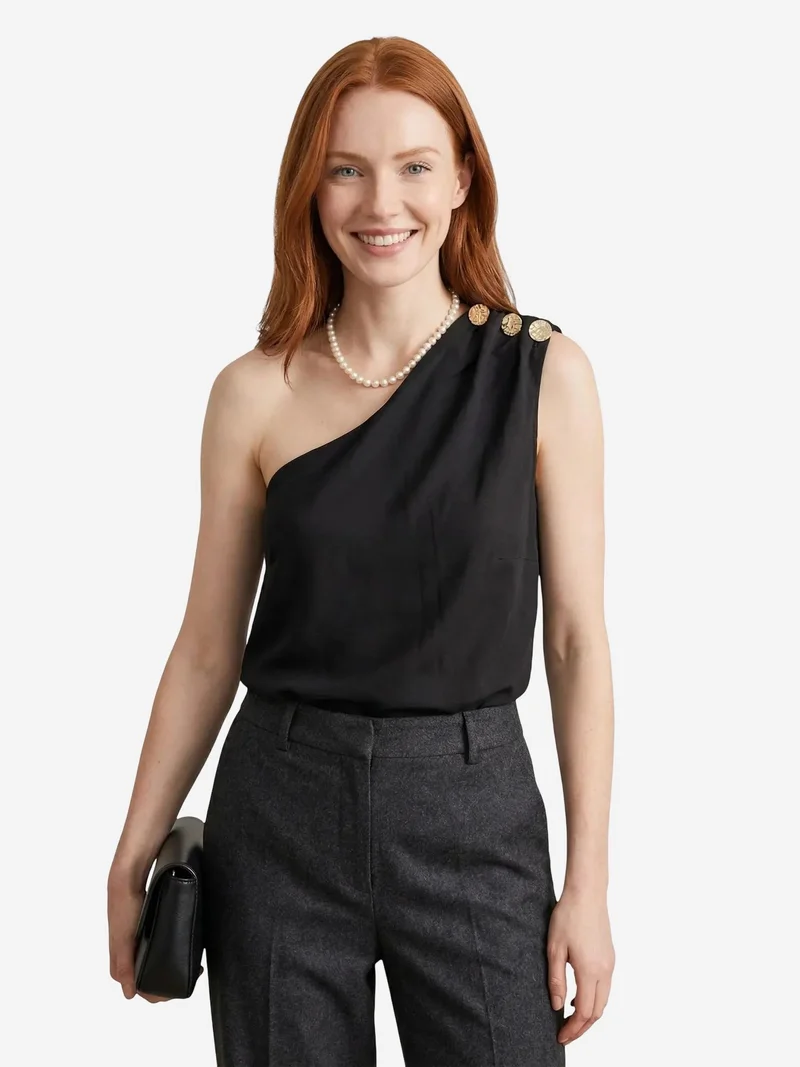 MY FASHION MY FASHION Asymmetrical Collar Sleeveless Chiffon Top