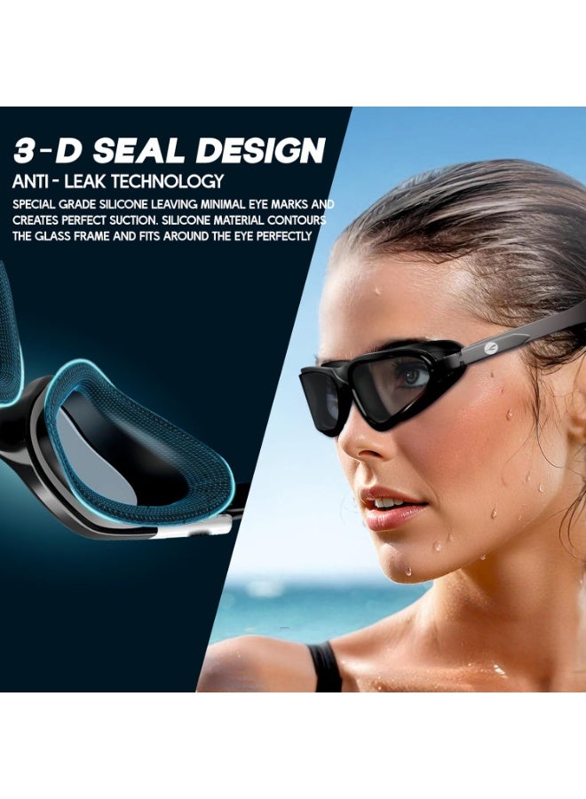 كونيكس نظارات سباحة مقاومة للضباب مع حماية من الأشعة فوق البنفسجية للرجال والنساء | رؤية واسعة مع تقنية مانعة للتسرب | تأتي مع سدادات أذن مرفقة | مثالية للأطفال والبالغين (أسود) - Image 5