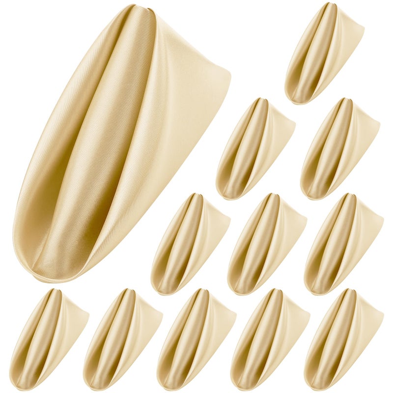 Aneco 12 Pieces Satin Napkins Soft Dinner Napkins Square Weddings Table Napkin 17 x 17 Inches for Restaurant Weddings Party Dinner Decoration Champagne