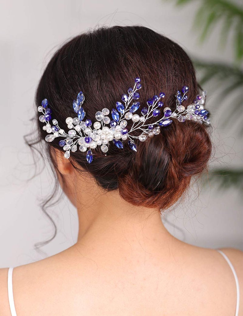 Denifery Bridal Hair Comb Blue Vintage Crystal Rhinestone Vintage Hair Comb Wedding Party Hair Accessories for Women and Girls