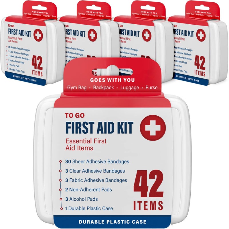 DecorRack 4 Pack Mini First Aid Kits, Small Travel Size Kit, First Aid Patch with 168 Items, Durable Plastic Box Perfect for Car, Home, Boat, or Camping, (168 Pieces, 4 Pack) - Image 1