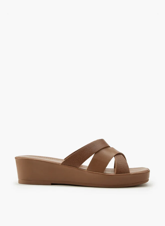 Flora Bella By Shoexpress Textured Criss-Cross Wedge Sandals
