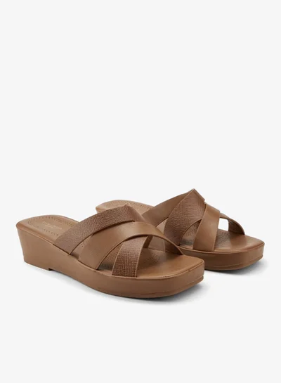 Flora Bella By Shoexpress Textured Criss-Cross Wedge Sandals