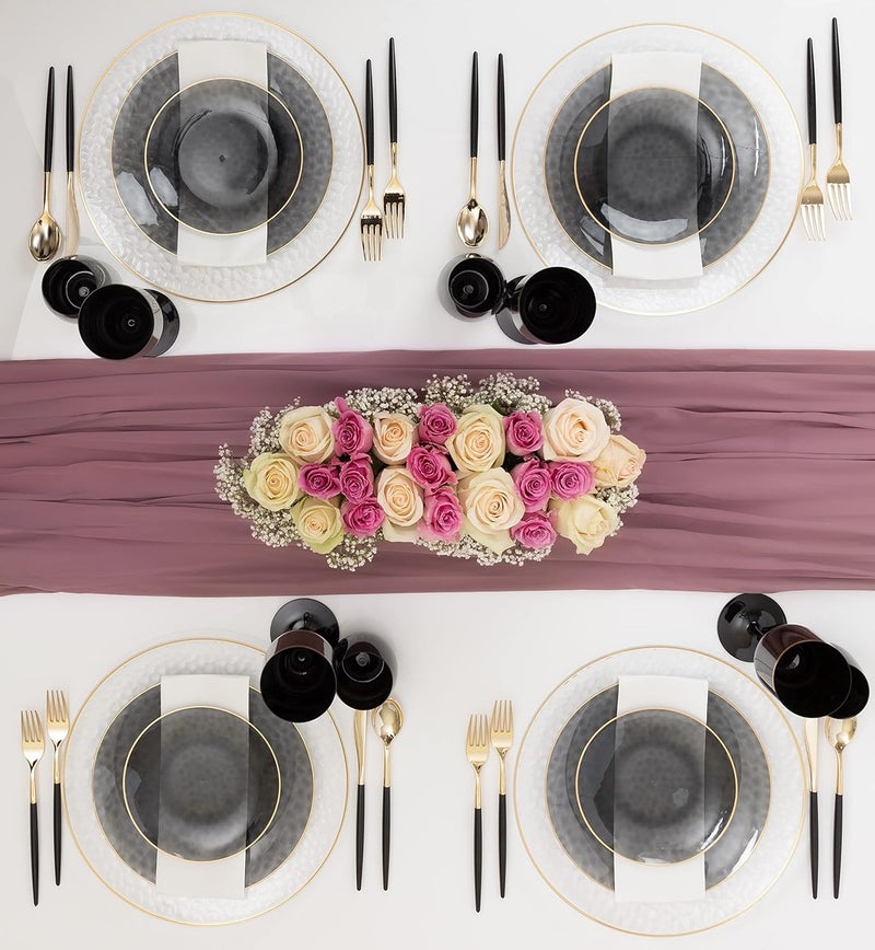 PLASTICPRO 30 Pack Hammered Plastic Plates Heavyweight Disposable Plastic Plates Elegant Transparent Black Plates With Gold Rim Platsic Party Dishes (Transparent Black With Gold Rim, 7'' INCH PLATES) - Image 4