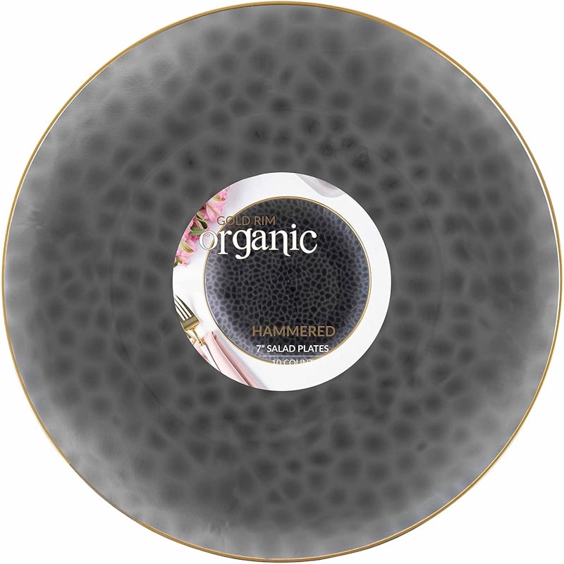 PLASTICPRO 30 Pack Hammered Plastic Plates Heavyweight Disposable Plastic Plates Elegant Transparent Black Plates With Gold Rim Platsic Party Dishes (Transparent Black With Gold Rim, 7'' INCH PLATES) - Image 1