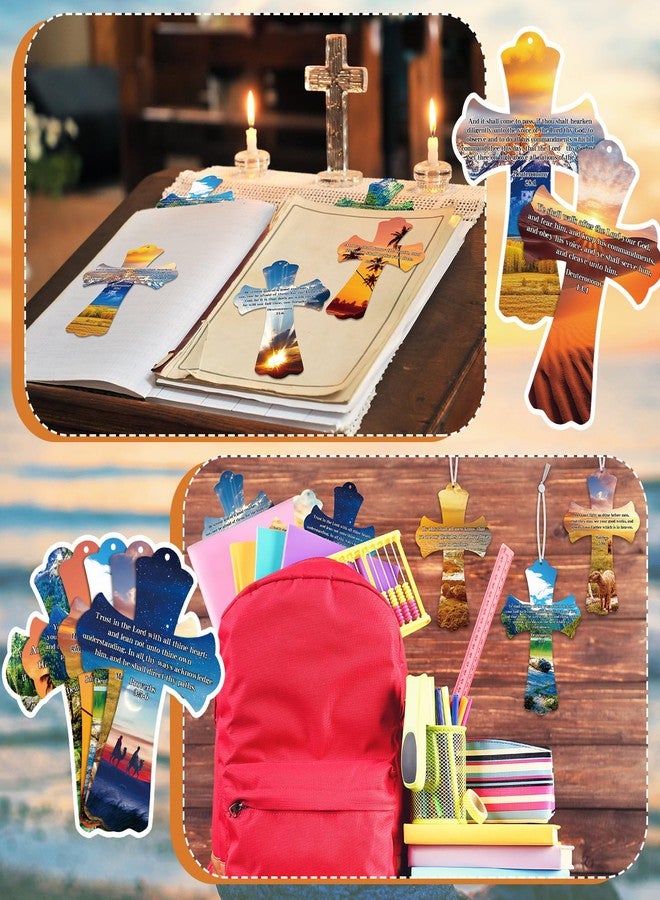 PerKoop 60 Pcs Bible Verse Christian Bookmarks Religious Cross Shaped Bookmarks Bulk Church Book Marks with Scriptures for VBS Church Gifts Bible Sunday School Study Supplies Prizes, 5.9 x 4 Inch - Image 5