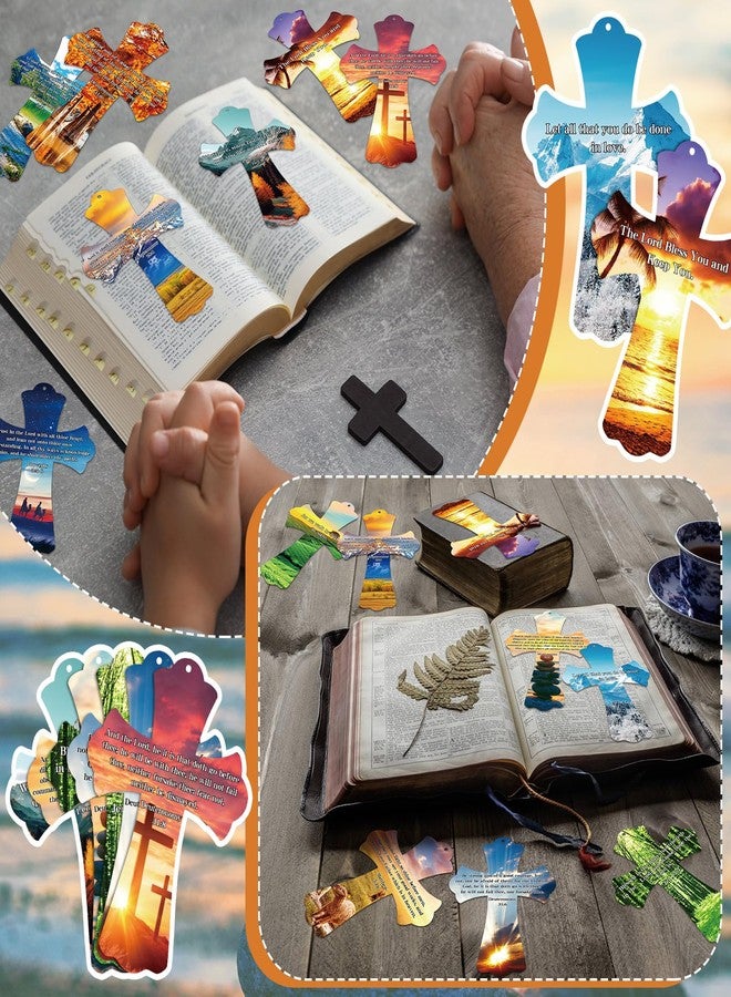 PerKoop 60 Pcs Bible Verse Christian Bookmarks Religious Cross Shaped Bookmarks Bulk Church Book Marks with Scriptures for VBS Church Gifts Bible Sunday School Study Supplies Prizes, 5.9 x 4 Inch - Image 4