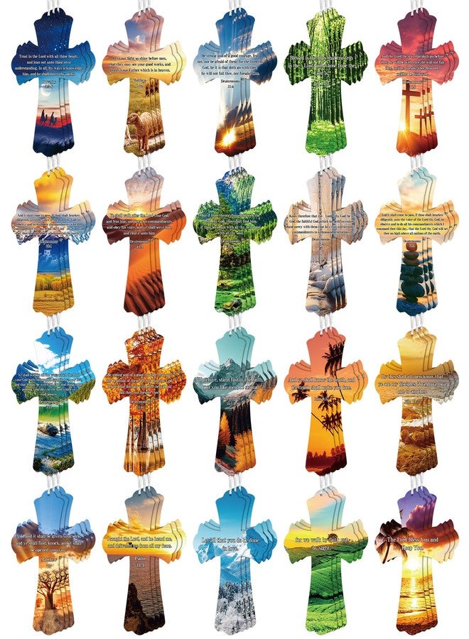 PerKoop 60 Pcs Bible Verse Christian Bookmarks Religious Cross Shaped Bookmarks Bulk Church Book Marks with Scriptures for VBS Church Gifts Bible Sunday School Study Supplies Prizes, 5.9 x 4 Inch - Image 1