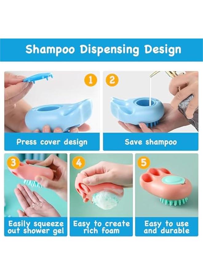 هوكور فرشاة استحمام للكلاب من ساب وولف، قطعتان من فرشاة شامبو الكلب، فرشاة تدليك للعناية بالحيوانات الاليفة مع موزع صابون وشامبو لغسل الكلاب والقطط ذات الشعر القصير والطويل، فرشاة العناية بالكلاب - Image 3