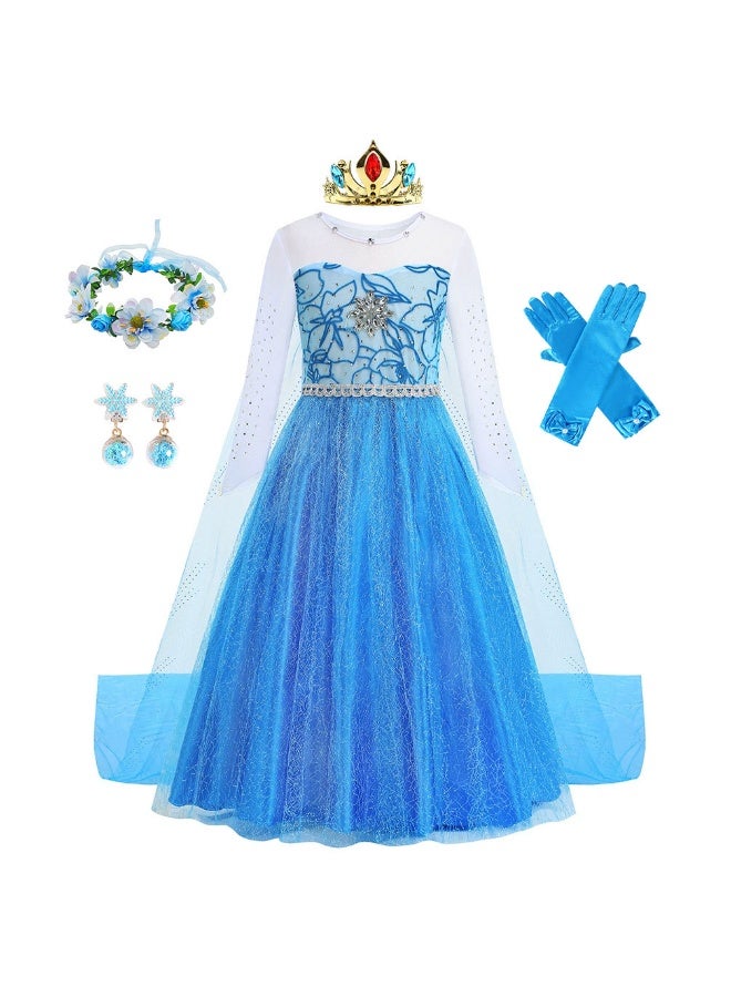 NIBEMINENT Frozen classic Elsa Princess dress, blue Elsa fishing net dress, summer girls' dress - Image 1