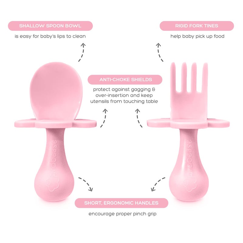 Grabease Silicone Baby Feeding Set - Self-Feeding Support & Baby Bowls with Suction - Ergonomic Toddler Utensils Plates & Utensils Set - Blush, Modern, Round - Image 3