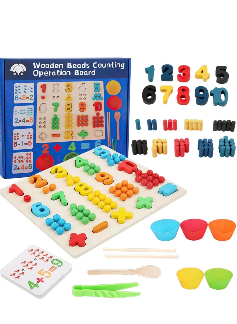 MIKNEKE Montessori Number Counting Peg Board Beads Game, Wooden Math Manipulative Materials for Preschool, Number Montessori Learning Toy for Toddlers & Kindergarteners (Beads Board)  - Image 1