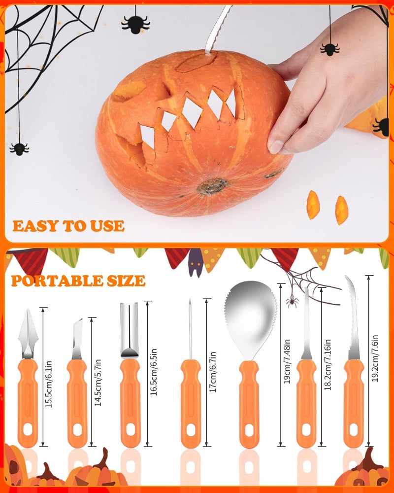 Hidnvefen Halloween Pumpkin Carving Tools Kit, Professional and Heavy Duty Stainless Steel Pumpkin Cutter Knife Saw Scoop Tools Set for Kids or Adults, 7Pcs Carving Set for Halloween Decoration Jack-O-Lanterns - Image 2