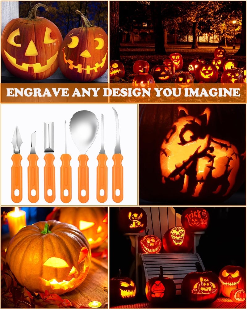Hidnvefen Halloween Pumpkin Carving Tools Kit, Professional and Heavy Duty Stainless Steel Pumpkin Cutter Knife Saw Scoop Tools Set for Kids or Adults, 7Pcs Carving Set for Halloween Decoration Jack-O-Lanterns - Image 4