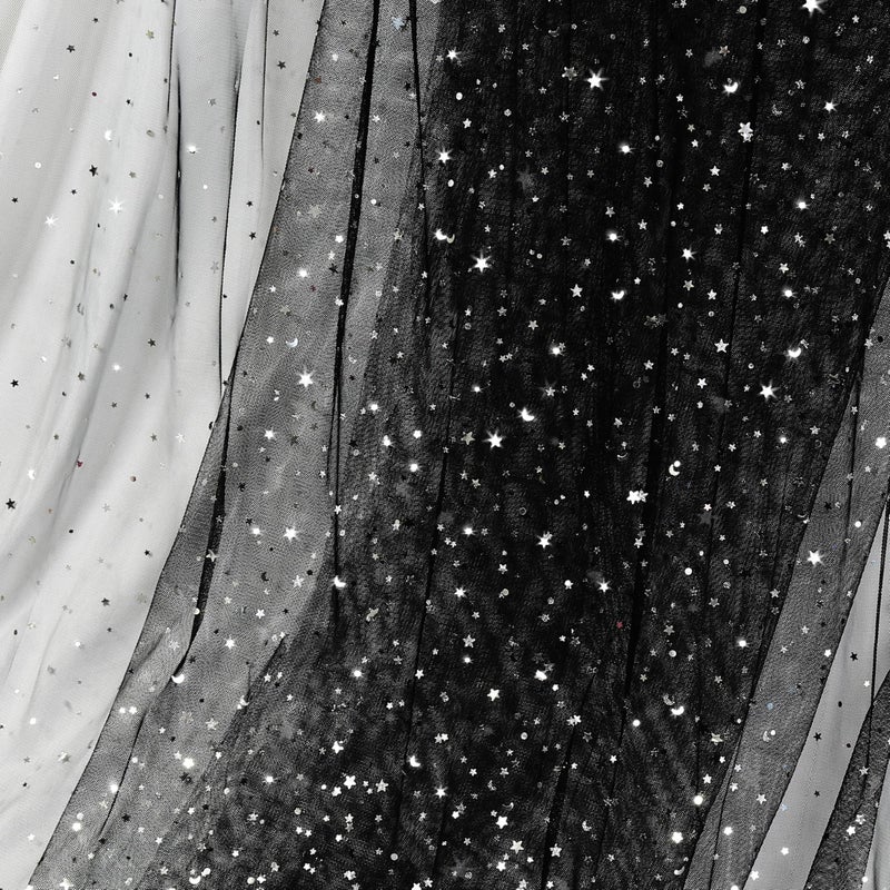 Homiest Glitter Tulle Fabric Rolls with Star Moon Sequin 10 Yards x 54 Inch Wide Black Tulle Rolls for Tutu Skirt Bridal Veil Wedding Arch Party Decorations - Image 2