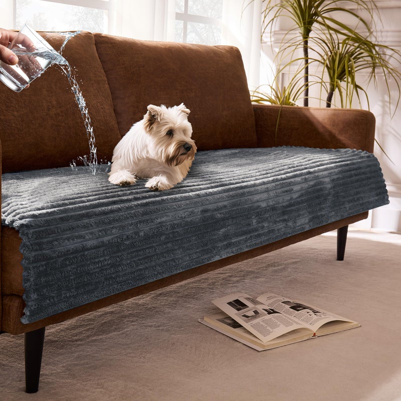 Meider Dual Non-Slip Couch Cover for Dogs Waterproof, Fuzzy Soft Pet Couch Covers for Sofa 3 Cushion, Pet Friendly Soft Dog Bed Covers Sofa Cover Washable (Titanium Gray, 33" x 75" 1 Pack) - Image 1
