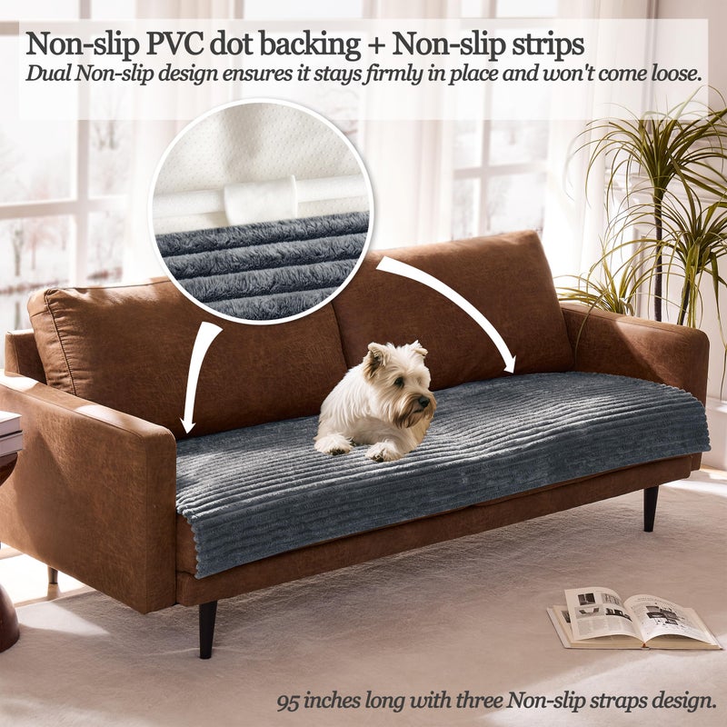 Meider Dual Non-Slip Couch Cover for Dogs Waterproof, Fuzzy Soft Pet Couch Covers for Sofa 3 Cushion, Pet Friendly Soft Dog Bed Covers Sofa Cover Washable (Titanium Gray, 33" x 75" 1 Pack) - Image 2