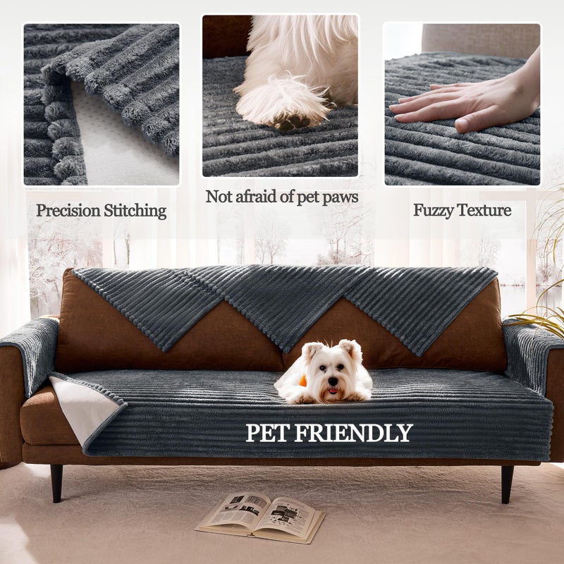 Meider Dual Non-Slip Couch Cover for Dogs Waterproof, Fuzzy Soft Pet Couch Covers for Sofa 3 Cushion, Pet Friendly Soft Dog Bed Covers Sofa Cover Washable (Titanium Gray, 33" x 75" 1 Pack) - Image 4