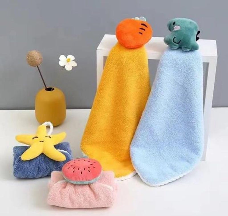 Reexplore Super Absorber Light Weight Microfiber Towel Napkin with Loop Hanging for Cute Kids Hand Towels | Hanging Hand Towel for Bathroom & Kitchen (,Pack of 4) - Image 1
