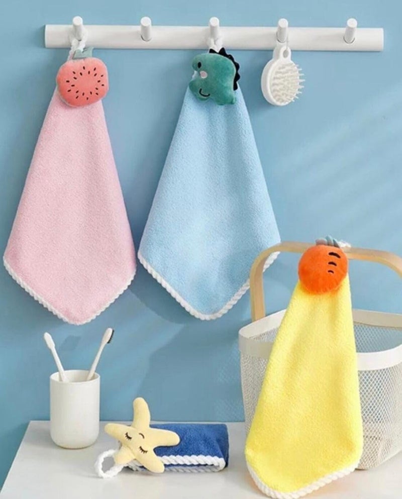 Reexplore Super Absorber Light Weight Microfiber Towel Napkin with Loop Hanging for Cute Kids Hand Towels | Hanging Hand Towel for Bathroom & Kitchen (,Pack of 4) - Image 3