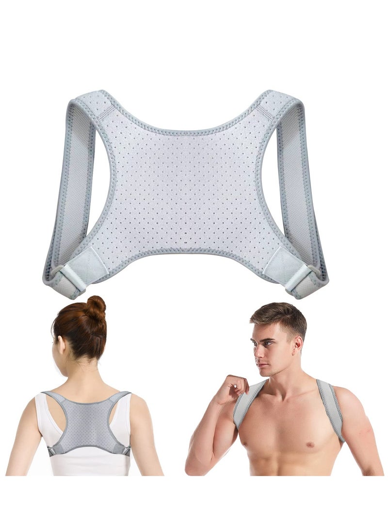 KASTWAVE Adjustable Back Brace Posture Corrector - Comfortable Upper Spine Support for Women and Men, Relieve Neck Shoulder Clavicle, and Back Pain,Breathable Grey Design  - Image 1