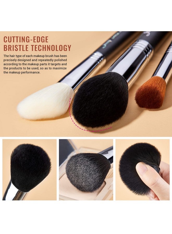 جيساب مجموعة فرش مكياج احترافية مكونة من 27 قطعة فرش مكياج صناعية فاخرة كريم أساس كونتور بودرة أحمر الخدود هايلايتر ظلال عيون كونسيلر حواجب وجه فرش أدوات مكياج أسود/فضي T133 - Image 3