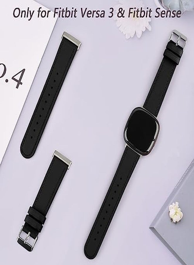 Meliya Leather Bands Compatible with Fitbit Versa 4 Bands/Fitbit Versa 3 Bands/Sense 2 Bands/Fitbit Sense Watch Bands for Women Men, Classic Genuine Leather Wristband Straps (Black) - Image 5