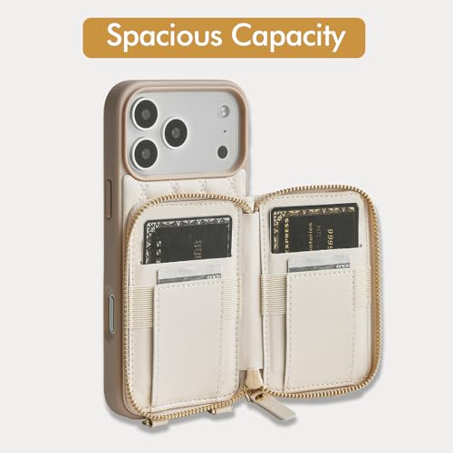 ZVE for iPhone 17 Pro Case Wallet with Strap Crossbody Protective Lanyard Flip Cover with Ring Holder 63 InchBeige - Image 3
