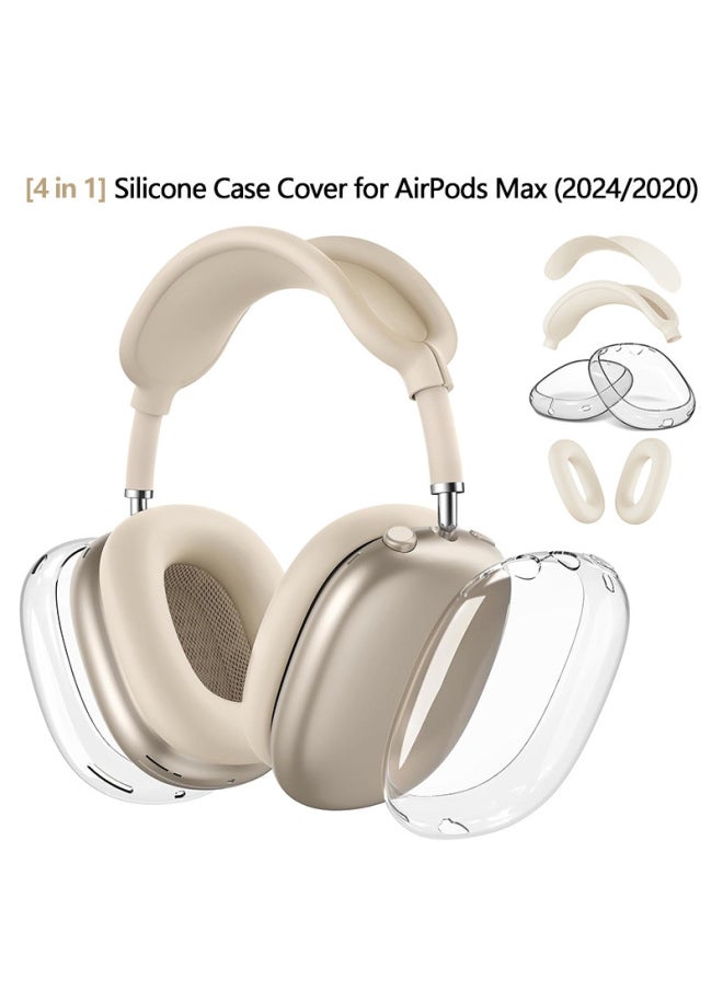 Generic - Suitable For Apple Airpodsmax Protective Shell Airpodsmax Silicone Case Max Earphone Shell Tpu Four-piece Set-Color:Tpu Transparent White*silver White 4-piece Set (mesh Cover*1+headband Cover*1+shell Cover*1 Pair+ear Cushion Cover*1 Pair)-Applicable Models:Universal For Airpods Max1/2 Generations - Image 1