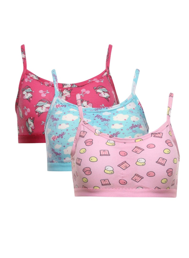 Karma Karma Pack of 3 Girls' Printed Padded Cotton Soft Bra  - Image 1