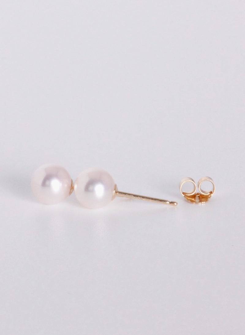 MIKURA Earrings, Japanese Akoya Pearls, A Quality, White Color, 7.0-6.5MM, Agw 1.51Gms, 18KY  - Image 1