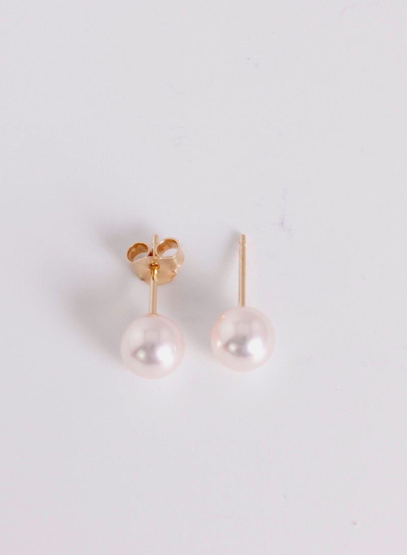 MIKURA Earrings, Japanese Akoya Pearls, A Quality, White Color, 7.0-6.5MM, Agw 1.51Gms, 18KY  - Image 2