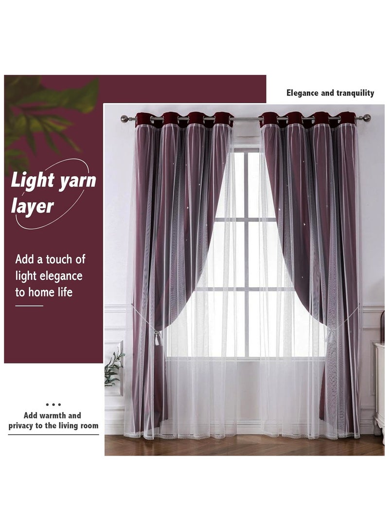 YQbest Blackout with White Lace Sheer Elegant Layered Curtains,Curtain Panels Mix and Match Thermal Insulated Blackout Curtain for Bedroom and Living Room 2 Panels (red 150 * 270cm)  - Image 5