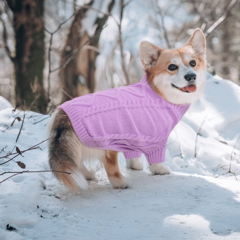 Queenmore Small Dog Pullover Sweater, Cold Weather Cable Knitwear, Classic Turtleneck Thick Warm Clothes for Chihuahua, Bulldog, Dachshund, Pug (Lilac, Large) - Image 2