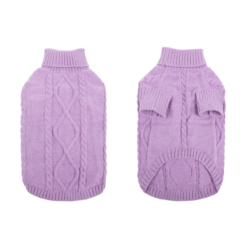 Queenmore Small Dog Pullover Sweater, Cold Weather Cable Knitwear, Classic Turtleneck Thick Warm Clothes for Chihuahua, Bulldog, Dachshund, Pug (Lilac, Large) - Image 3