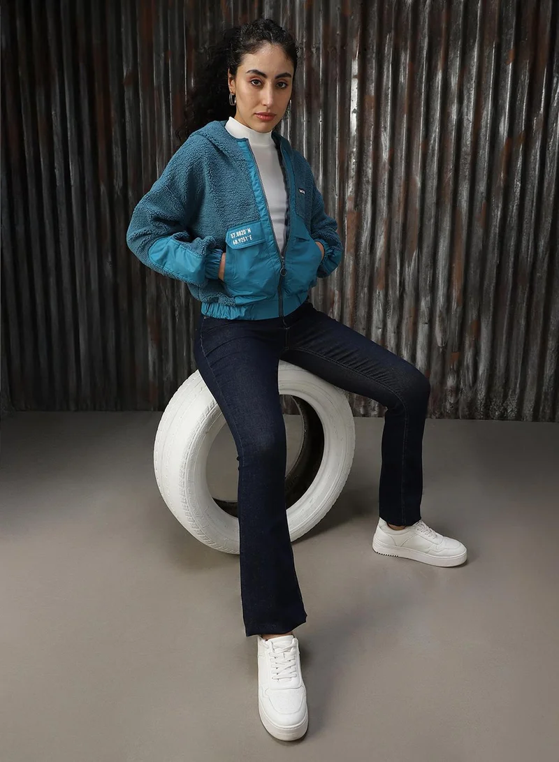 HIGH STAR Women's Blue 100% Polyester Printed Sweatshirt