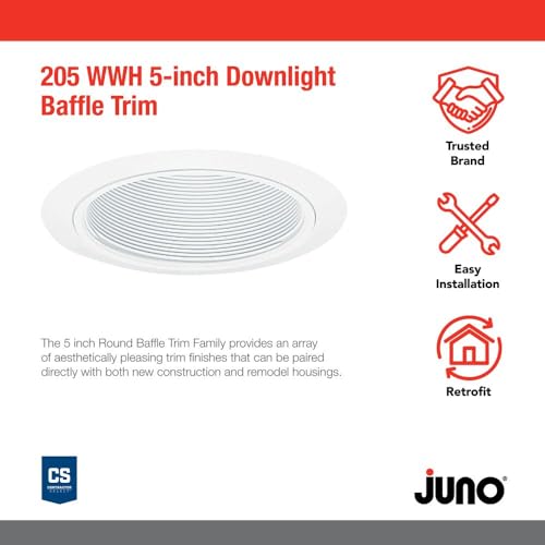 Juno 5-Inch Round Baffle Recessed Lighting Trim, Glare-Reducing Snap-in Trim for Can Lights, Fits Juno IC20 and TC20 Housings, White Finish - Image 2