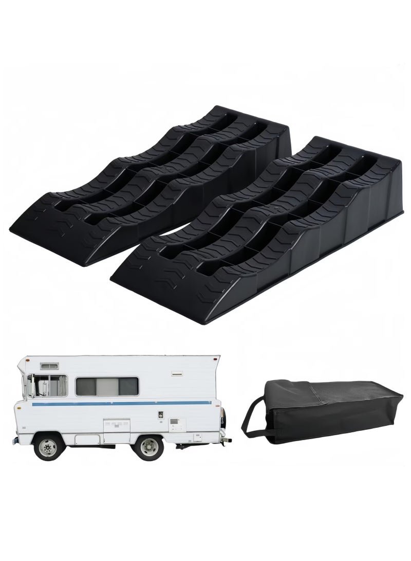 WALALLA 2Pcs Portable Car Ramps, Automotive Leveling Ramp, Car Wheel Leveler Chocks, Vehicle Service Ramp, Tire Stabilizer for Travel Trailer, RV, Truck,4T Capacity Per Pair,Black - Image 1