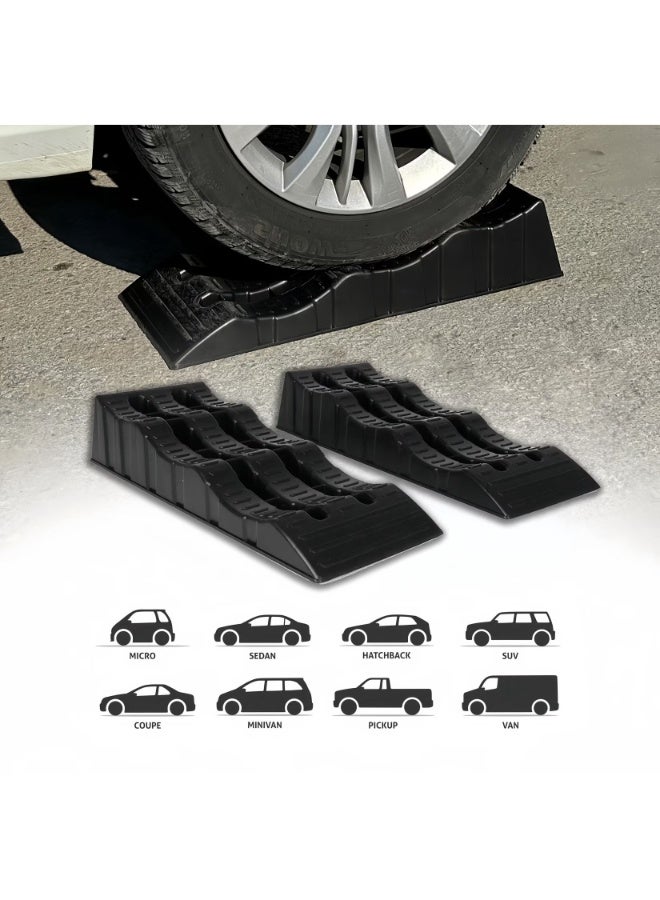 WALALLA 2Pcs Portable Car Ramps, Automotive Leveling Ramp, Car Wheel Leveler Chocks, Vehicle Service Ramp, Tire Stabilizer for Travel Trailer, RV, Truck,4T Capacity Per Pair,Black - Image 3