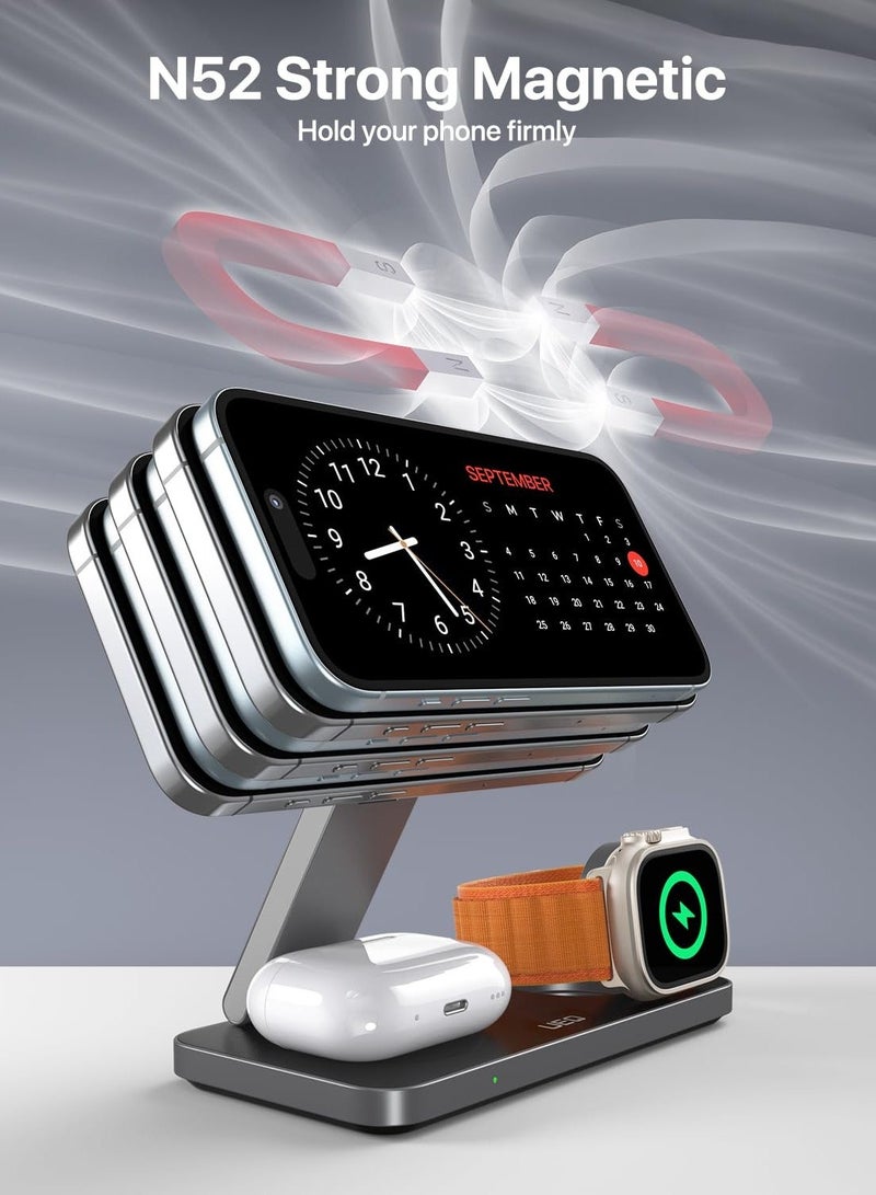 XICEN Foldable 3 in 1 Wireless Charging Station for Apple, Compatible with Magsafe Charger Stand, Magnetic Wireless Charger Station for iPhone 16 15 14 13 12 Series,Airpods Pro,Apple Watch - Image 4