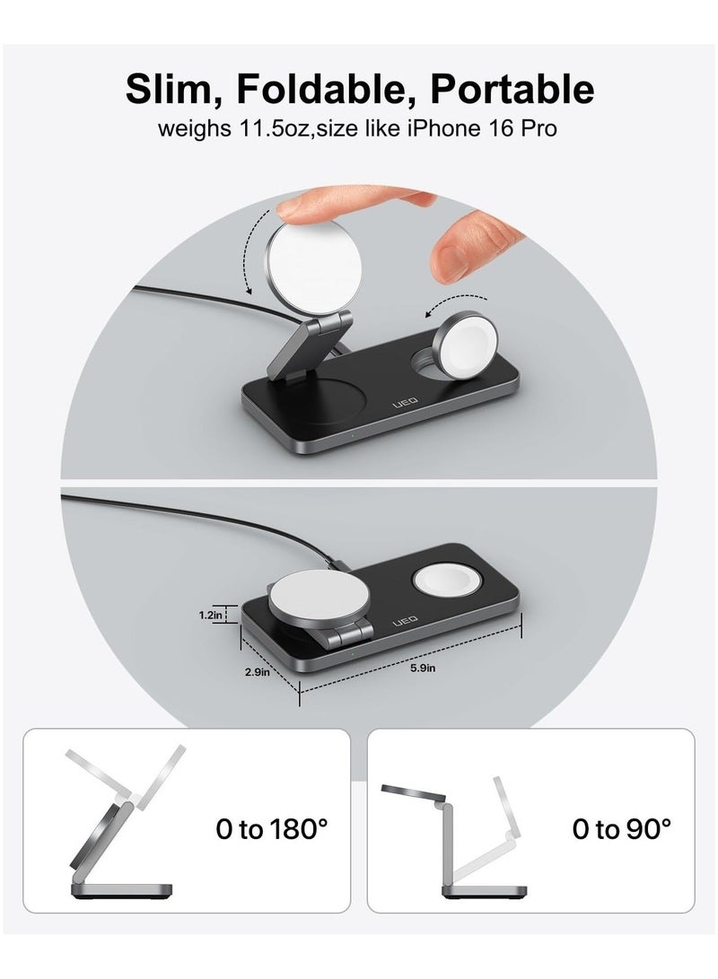 XICEN Foldable 3 in 1 Wireless Charging Station for Apple, Compatible with Magsafe Charger Stand, Magnetic Wireless Charger Station for iPhone 16 15 14 13 12 Series,Airpods Pro,Apple Watch - Image 3