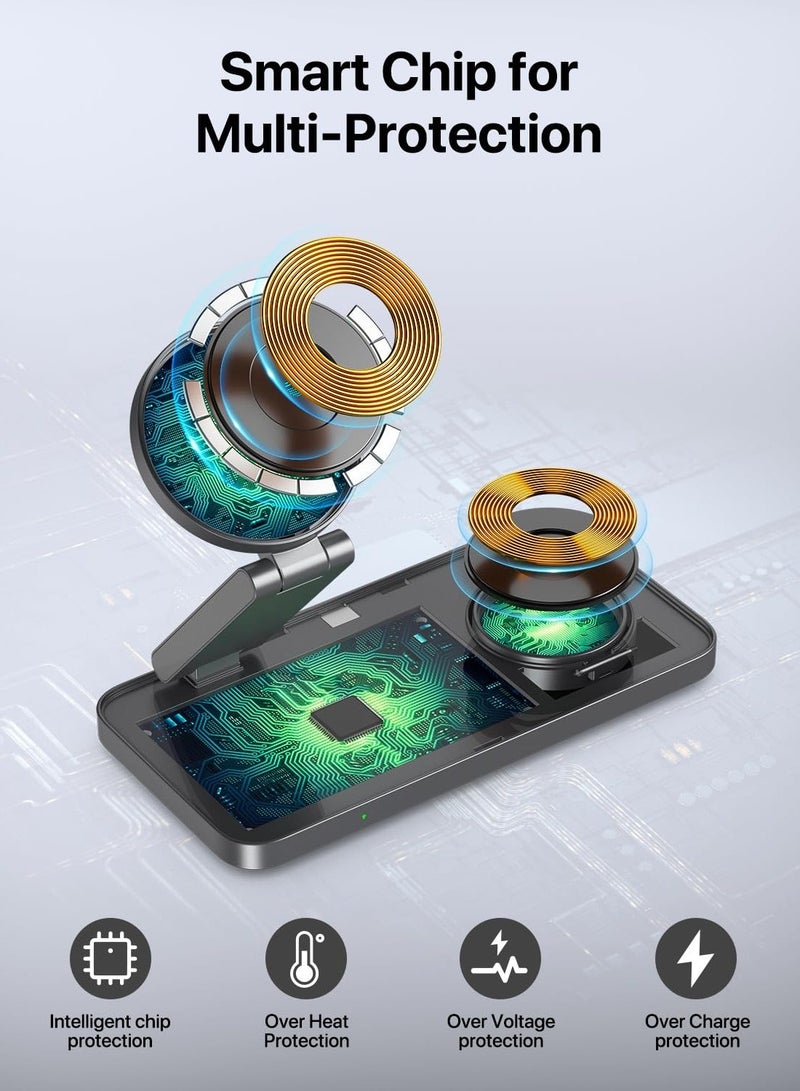 XICEN Foldable 3 in 1 Wireless Charging Station for Apple, Compatible with Magsafe Charger Stand, Magnetic Wireless Charger Station for iPhone 16 15 14 13 12 Series,Airpods Pro,Apple Watch - Image 5