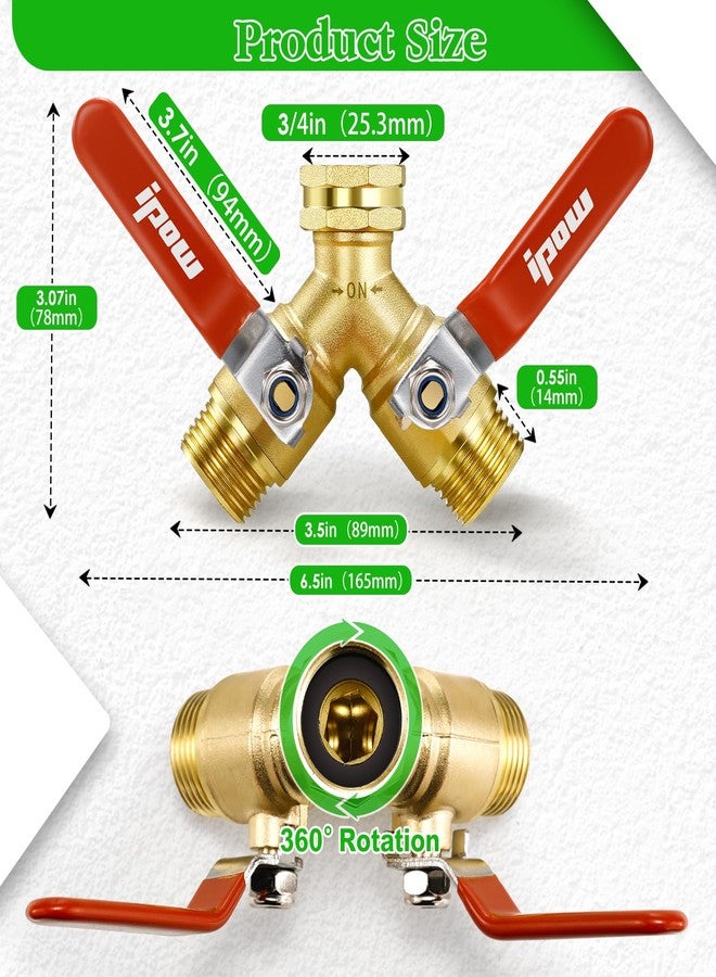 IPOW Upgrade Garden Hose Y Valve Hose Splitter With Stainless Steel Long Handle Brass Hose Splitter 3/4" GHT Thread Y Valve Water Garden Hose Tap Adapter - Image 5